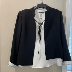 Tehari black suit jacket (worn), Tommy hilfiger sleeveless blouse (NWT)